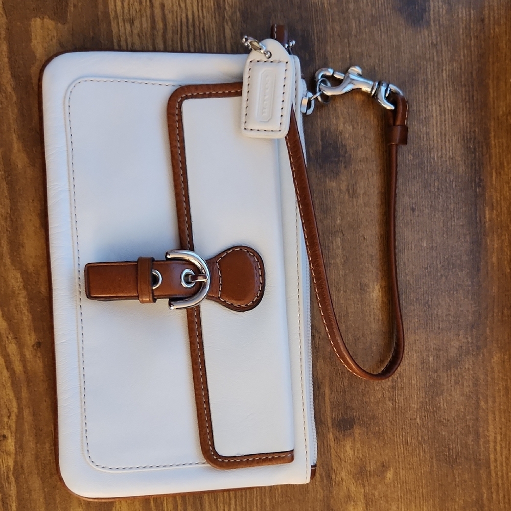 Elegant White and Brown Coach Women's Clutch